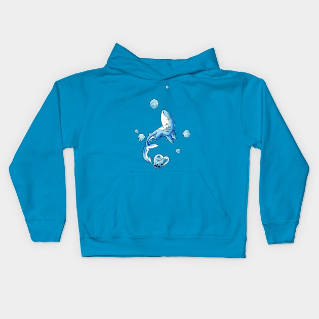 Blue Bubble Shark Kids Hoodie by KristenOKeefeArt